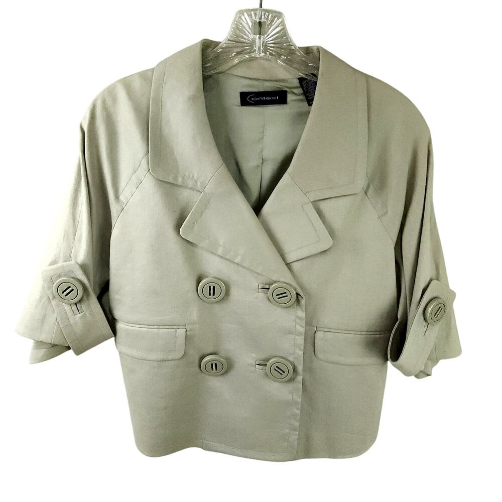 Context Women's Double-Breasted Cropped Blazer – Ivory Satin Finish - Size 6